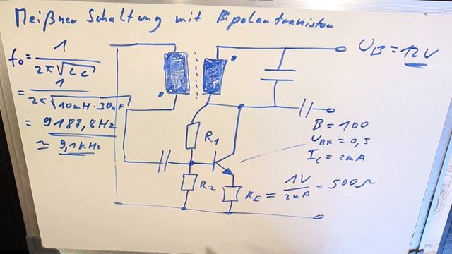 Meißner Schaltung Dimensionierung Widerstände Induktivität Kapazität Spule Kondensator Transistor