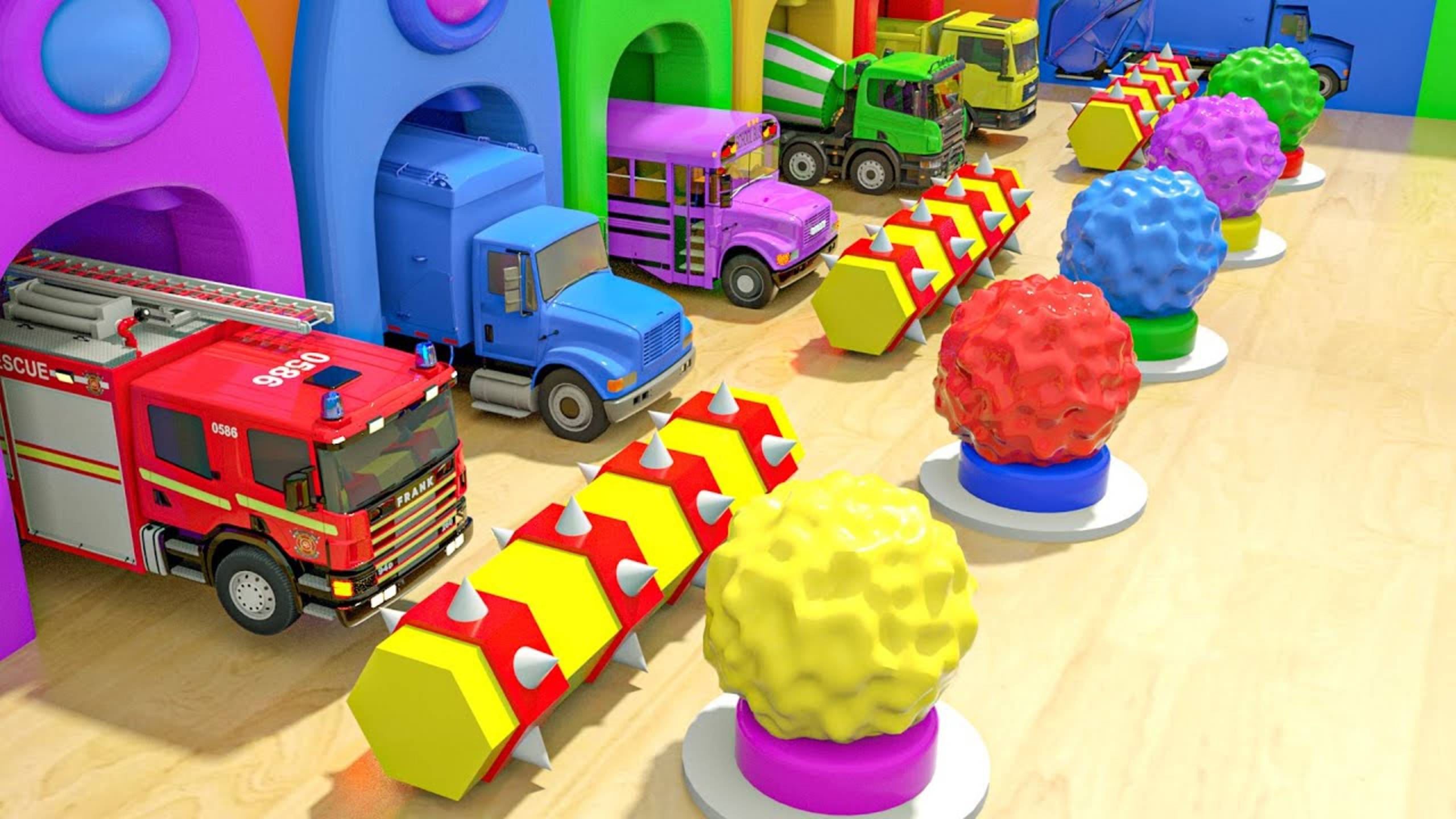 Пожарная машина, Школьный автобус против Высокого моста - Детские песенки смотреть онлайн