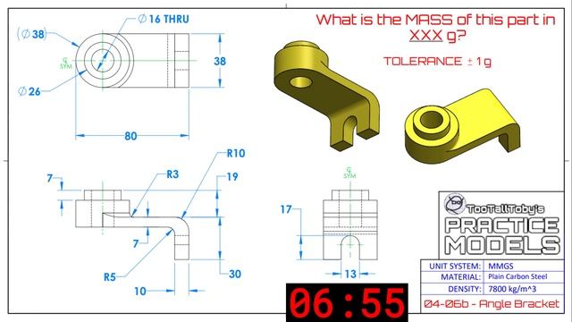SOLIDWORKS Practice - Onshape Practice - Fusion 360 Practice Exercises - TooTallToby-04-06b смотреть онлайн