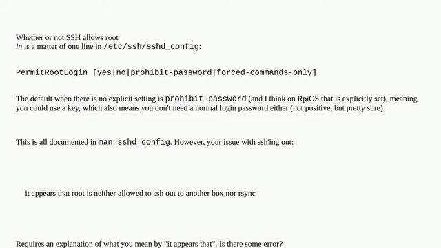 Raspberrypi: RaspberryPi 4 64 bit: root is neither allowed to ssh out to another box nor rsync смотреть онлайн
