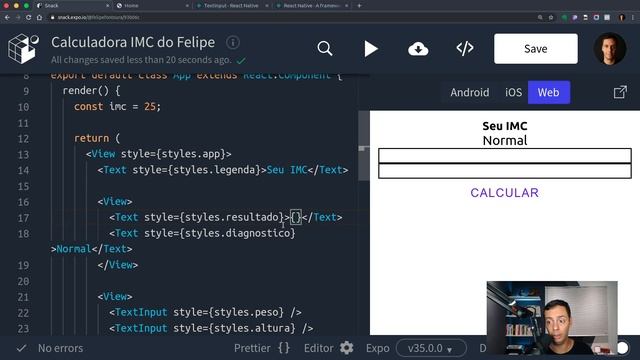 React Native - Calculadora IMC - 0204 - Criando os valores estáticos смотреть онлайн