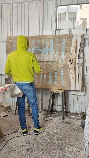 Abstract collection "Line by line"00000000004 Folds and oil stick on recycled truck canvas 130x195c смотреть онлайн