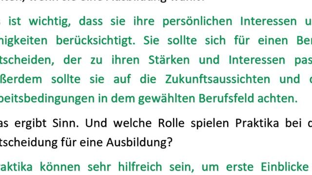 №10. Немецкий. Диалоги B1 для экзамена. Deutsch. Dialog b1 prüfung. Дать совет по Аусбильдунг. смотреть онлайн
