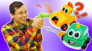 Обрыв на гоночной трассе!  Чиним Машинки Мокас в мастерской — Видео для мальчиков про игрушки