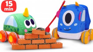 Машинки Мокас строят дом и стирают белье! Видео про машинки для малышей