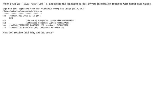 How to resolve the error: gpg: bad data signature from key: Wrong key usage (0x19, 0x2)? смотреть онлайн