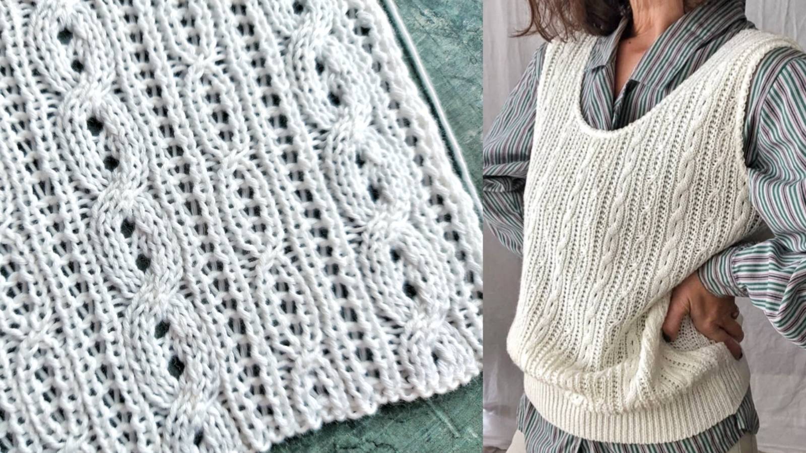 Комбинированный узор с патентными петлями и жгутами смотреть онлайн