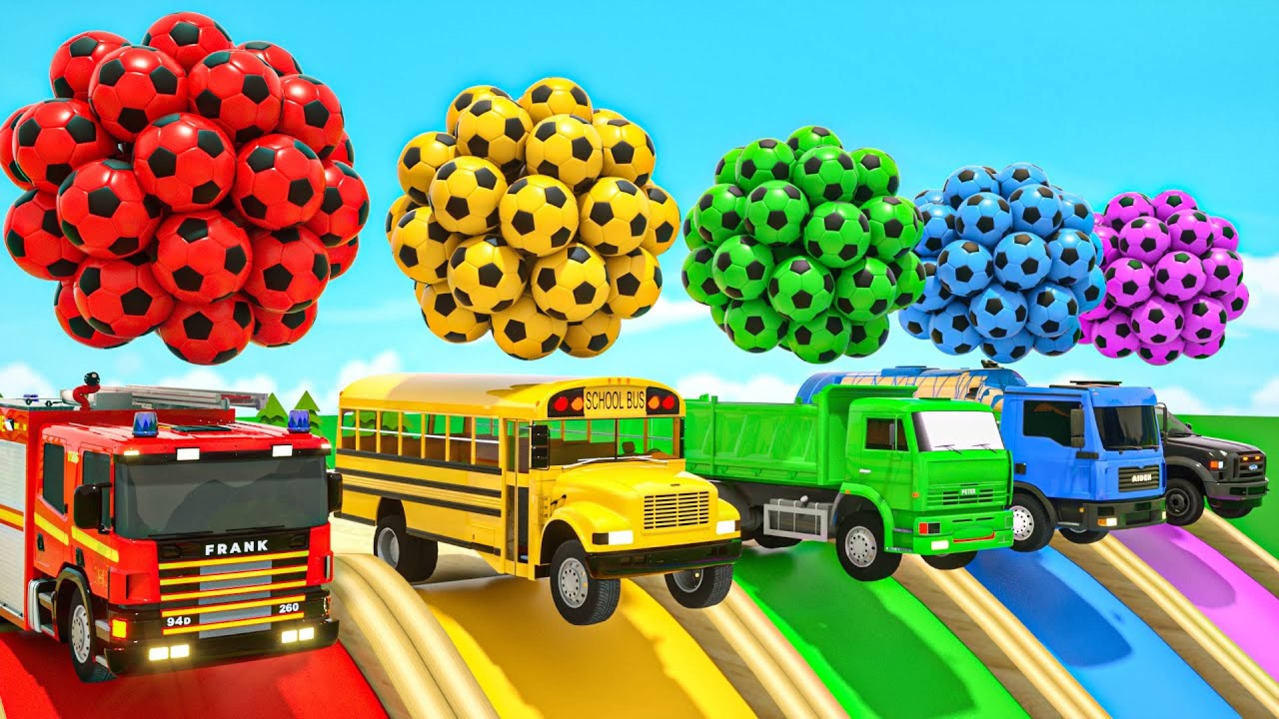 Мультяшный школьный автобус, пожарная машина, КАМАЗ, водовоз Песенки для детей смотреть онлайн