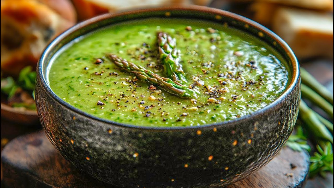 Полезный супчик из спаржи и шпината.