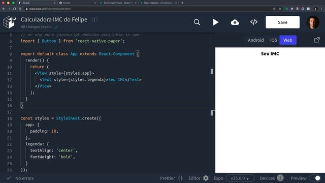 React Native - Calculadora IMC - 0203 - Criando o esqueleto da Calculadora de IMC - Parte 2 смотреть онлайн