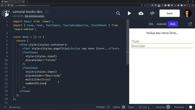 React Native - Lista de Leitura - 0203 - Criando o Esqueleto do Aplicativo - Formulário смотреть онлайн
