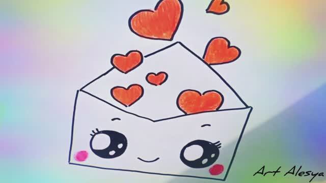 Как нарисовать конверт с сердечками! смотреть онлайн