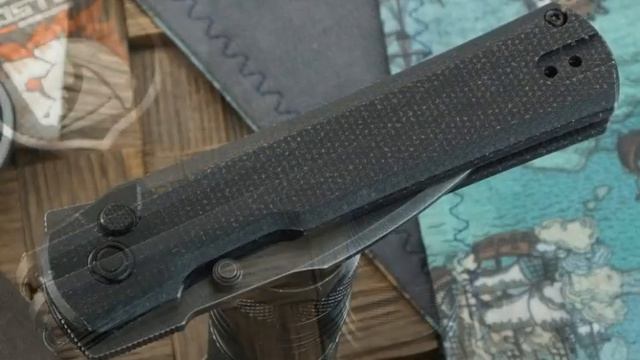 Складной нож Vosteed Valkyrie, сталь Nitro-V, черный стоунвош, рукоять черная микарта