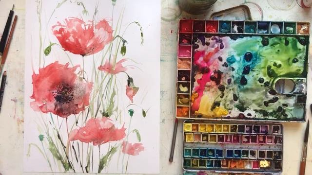 Watercolour poppies and a chat 😊 смотреть онлайн