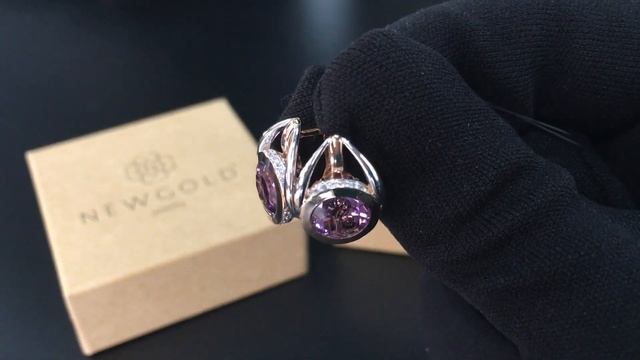! Серьги 095263из красного золота 585 пробы с аметистами и фианитами