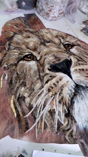 Картина из мраморной мозаики "Львы" от студии MosaicHome #картинакупить #мозаика #лев #картина смотреть онлайн