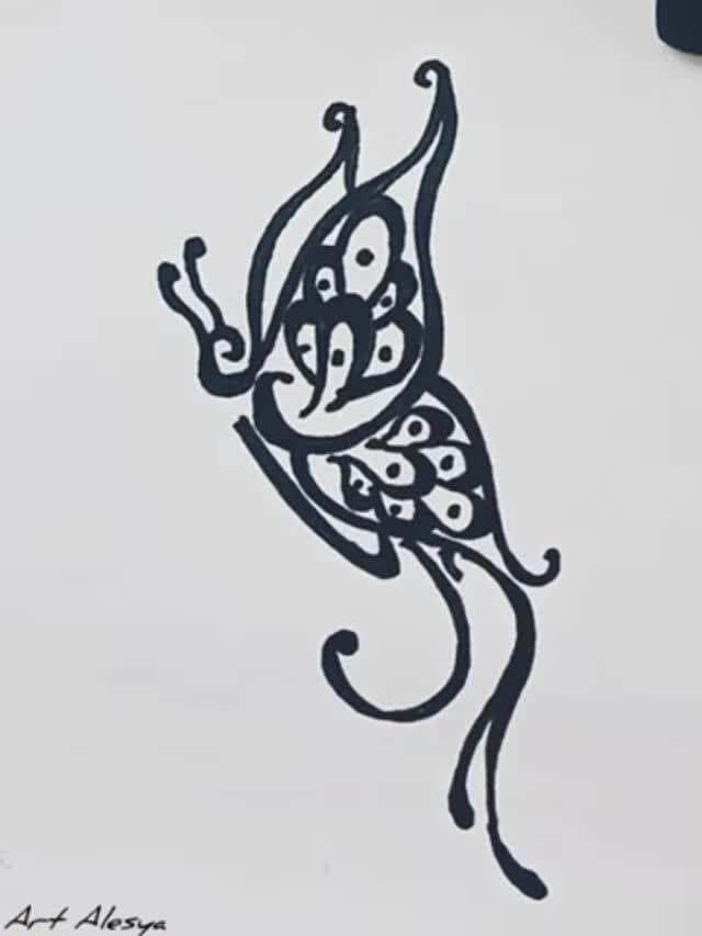 Как нарисовать красивую бабочку чёрным маркером! смотреть онлайн