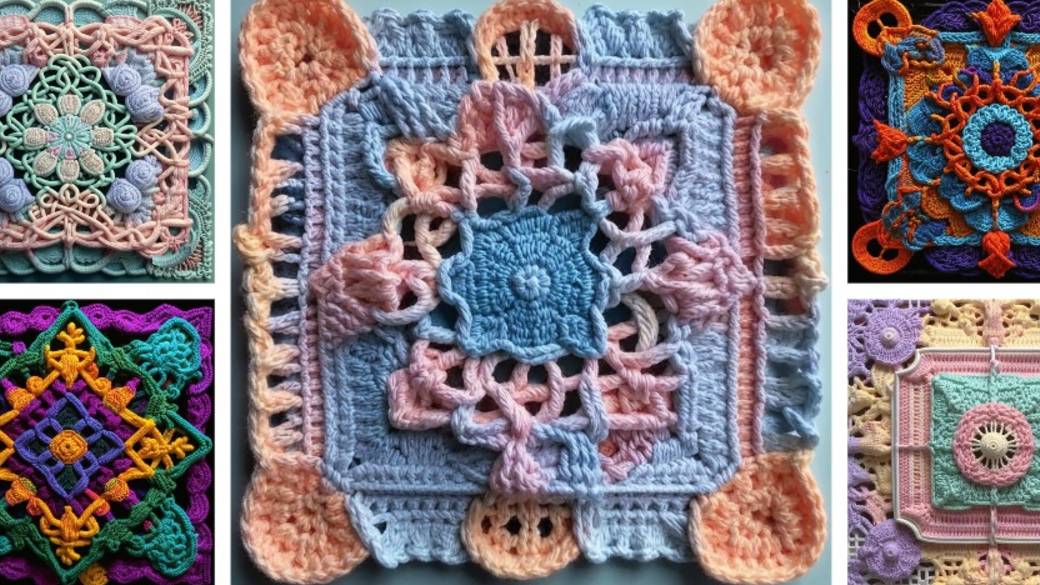 АЖУРНЫЙ УЗОР в вязаных квадратах от AI. Подборка №6. смотреть онлайн