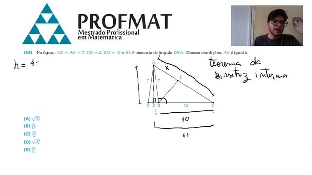 14 Na figura, AB = AC = 7, CB = 2, BD = 10 e BE é bissetriz do ângulo DBA. Nessas condições, смотреть онлайн