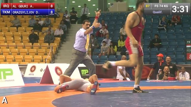 Qual. FS - 74 kg: A. AL GBURI (IRQ) df. D. ORAZGYLIJOV (TKM), 12-8 смотреть онлайн