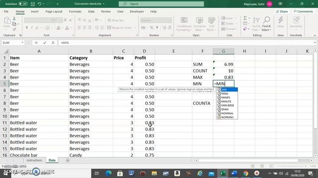 SUM COUNT MAX MIN AVERAGE in Excel смотреть онлайн