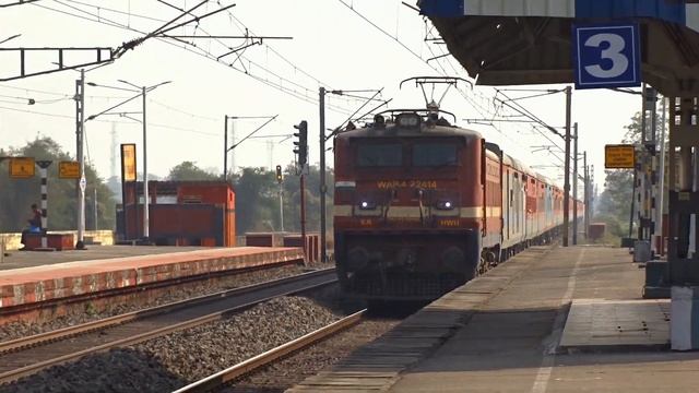 Bangalore-New Tinsukia Express Chasing A EMU Local And Crossing With A Container Freight Train