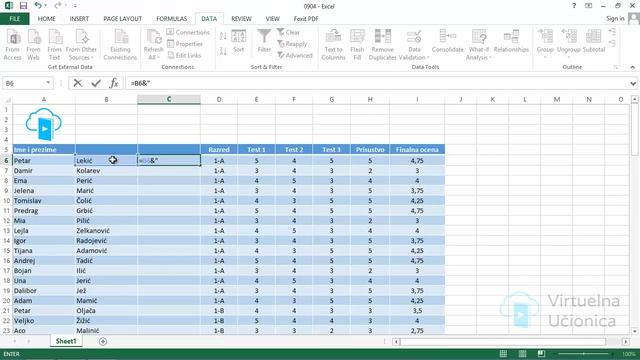 Spajanje i razdvajanje podataka iz ćelija - Kurs Excel 2013 смотреть онлайн