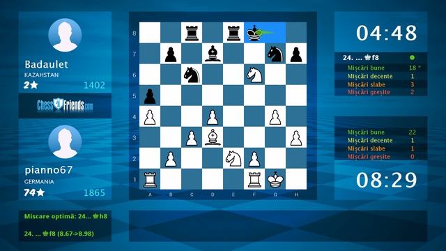 Chess Game Analysis: pianno67 - Badaulet : 1-0 (By ChessFriends.com) смотреть онлайн