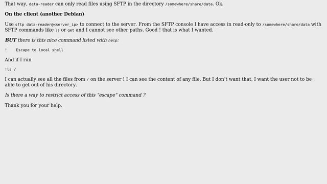 How to restrict use of SFTP feature "escape to local shell"? смотреть онлайн