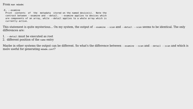 Unix & Linux: mdadm - What's the difference between --detail --scan and --examine --scan? смотреть онлайн