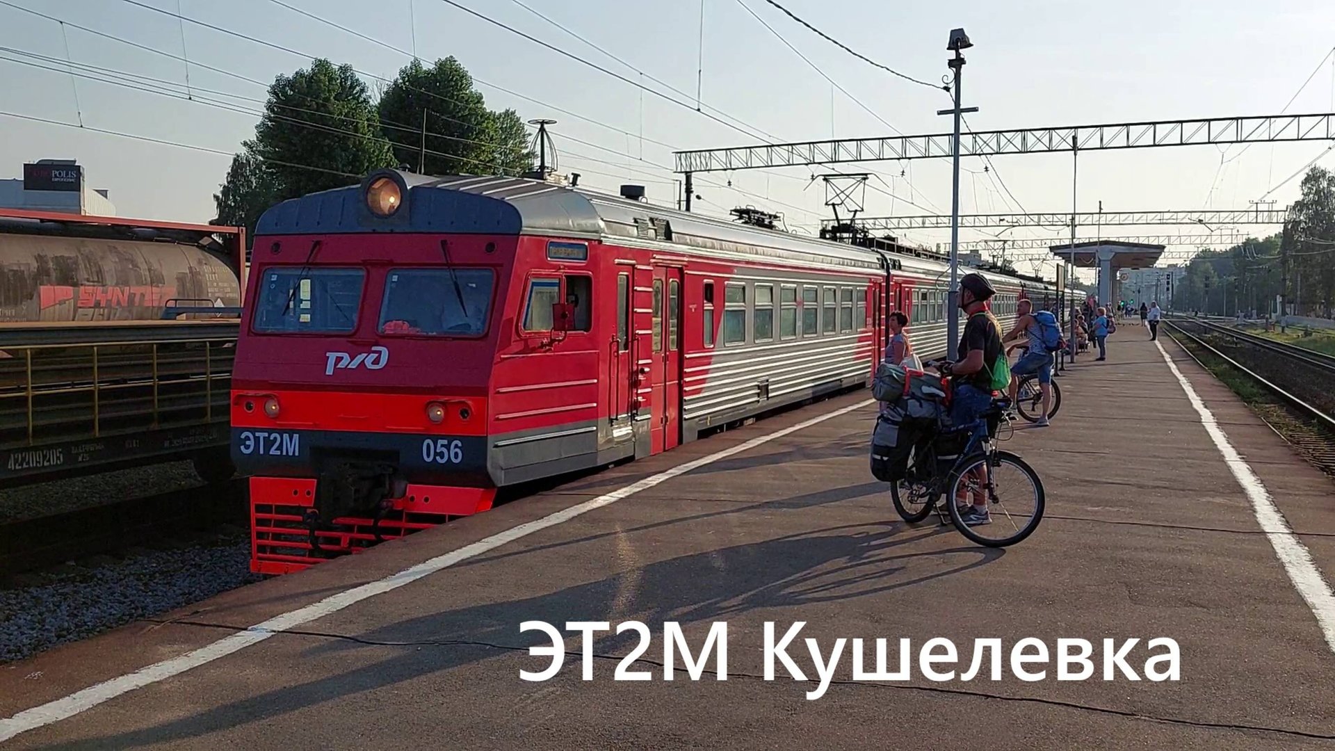 Толпа велосипедистов на платформе Кушелевка! Электропоезд ЭТ2М просто проехал мимо!