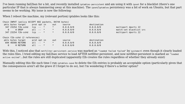 Unix & Linux: fail2ban with iptables-persistent смотреть онлайн
