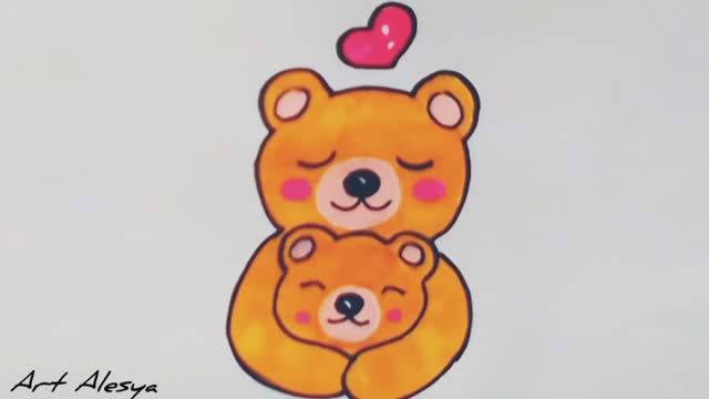 Как нарисовать милый рисунок для мамы или папы с мишками!🥰 смотреть онлайн