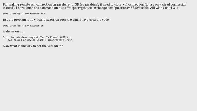 Raspberry Pi: showing error for use the command sudo iwconfig wlan0 txpower on смотреть онлайн
