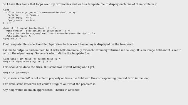 Wordpress: Output ACF field dynamicaly within a taxonomy loop смотреть онлайн