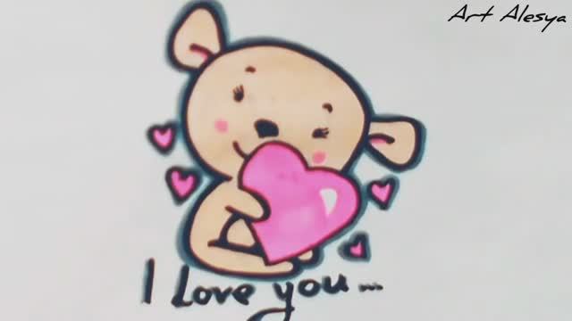 Как нарисовать милую открытку "I love you!" с мишкой!💖 смотреть онлайн