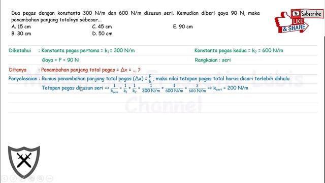 Dua pegas dengan konstanta 300 N/m dan 600 N/m disusun seri. Kemudian diberi gaya 90 N, maka ... смотреть онлайн