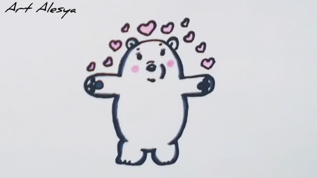 Как легко нарисовать белого мишку с сердечками!💖 смотреть онлайн
