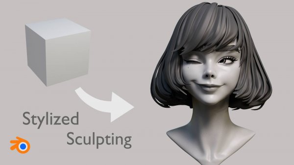 Скульптинг стилизованного портрета девушки в Blender.