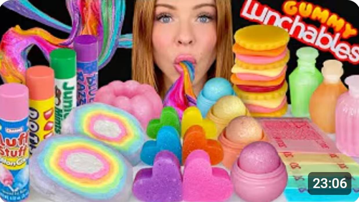 ASMR MUKBANG, Радужные десерты, Мармеладные ланч-боксы, Слайм из восковых конфет, Поп-рокс, Вафельна смотреть онлайн