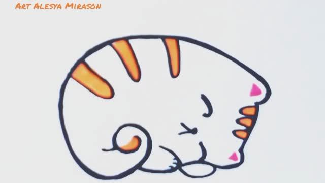 Как легко нарисовать спящего котенка! 🥰 смотреть онлайн