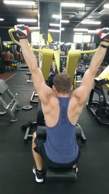 4 Вертикальная тяга сидя на рычажном тренажере