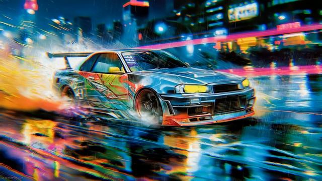 Nissan Skyline at Rainy Night - Живые Обои смотреть онлайн