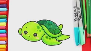 Как нарисовать милую  морскую черепаху