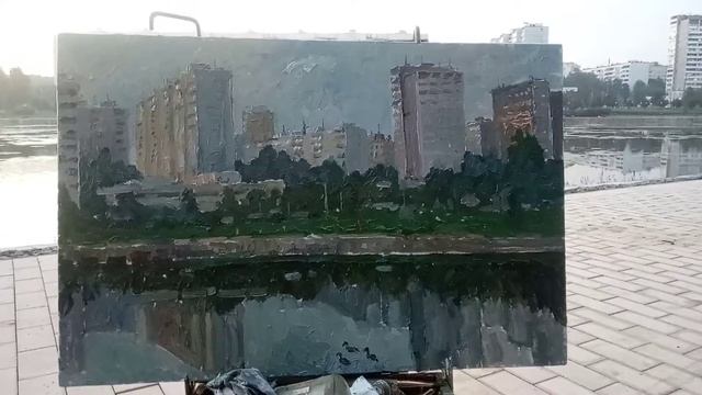 Завершение работы над картиной. Московский пейзаж. Живопись маслом. Искусство. Картина маслом смотреть онлайн