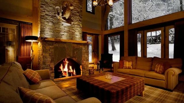Chalet Ambiance With Fireplace, Piano Music-( Study, Deep Sleep, Relaxation)