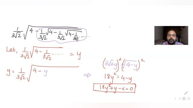 The value of 6 + log 1/3√2 √4- 1/3√2 √4- 1/3√2 √4-1/3√2... to the base 3/2 is:| JEE Advanced Maths смотреть онлайн