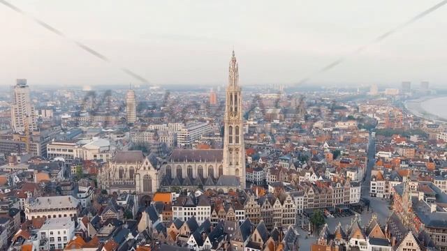 Antwerp, Belgium. Spire with the clock of the Cathedral of Our Lady (Antwerp). Historical center of смотреть онлайн