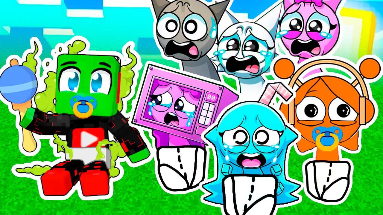 СПРУНКИ СТАЛИ ДЕТЬМИ И Я ПОСТРОИЛ ИМ ДОМ САДИК В МАЙНКРАФТ смотреть онлайн