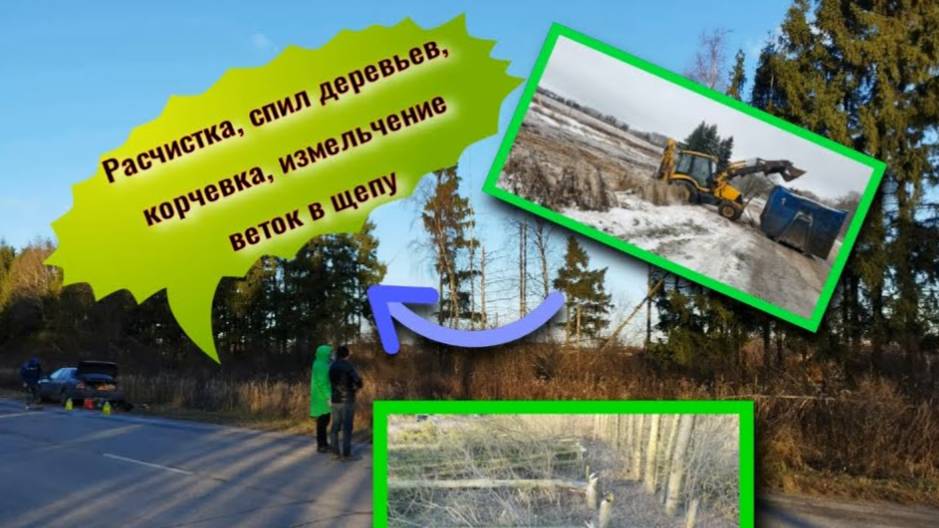 Расчистка участка. Спил деревьев и корчевка пней, измельчение веток в щепу, выравнивание.г.Подольс смотреть онлайн